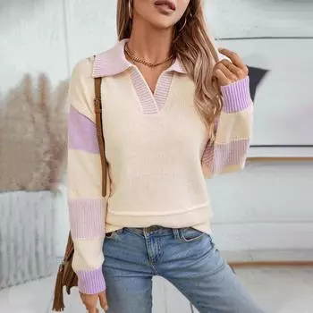 Женский свитер осень-зима модный универсальный свободный свитер с длинными рукавами в европейском и американском стиле S фиолетовый