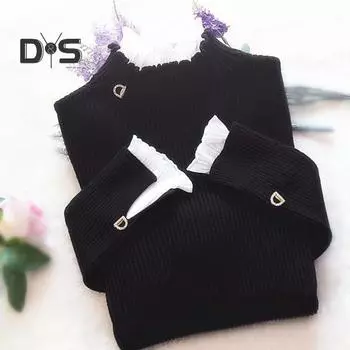 Женский свитер осень-зима, поддельный, из двух частей, однотонный, приталенный, с полувысоким воротником, трикотажный, пэчворк, сборка, кружево, эластичный женский свитер M белый