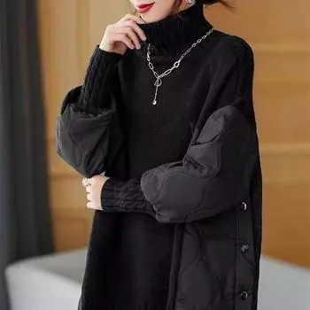 Женский свитер осень зима повседневный длинный рукав водолазка вязаный свитер топы корейская мода свободный женский свитер пуловеры XXL кофейный