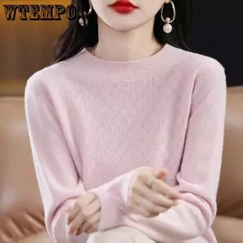 Женский свитер осень зима повседневный тонкий теплый пуловер с круглым вырезом базовые корейские модные трикотажные топы весенние джемперы с длинным рукавом S синий