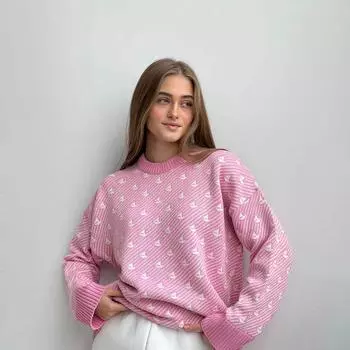 Женский свитер осень-зима с круглым вырезом и длинными рукавами S розовый