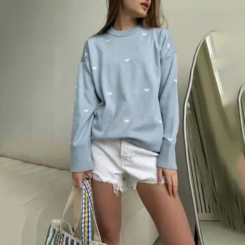 Женский свитер осень-зима с круглым вырезом и длинными рукавами S розовый