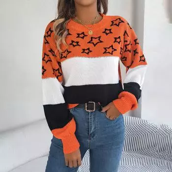 Женский свитер осень-зима с круглым вырезом и длинными рукавами S оранжевый