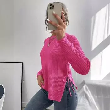 Женский свитер осень-зима свободный повседневный свитер вязаный топ S розовый