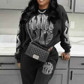 Женский свитер. Осенне-зимний женский костюм. Свитер с принтом в Европе и США. XXXL серый