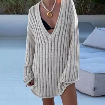 Женский свитер оверсайз с длинными рукавами, полосатые вязаные топы, зима 2023, трендовые повседневные свободные пуловеры, свитера S розовый