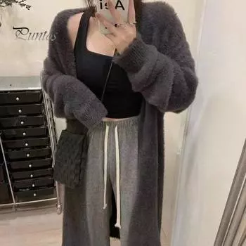 Женский свитер, пальто без воротника, летучая мышь, длинный рукав, однотонный вязаный кардиган, открытый спереди, трикотаж средней длины белый