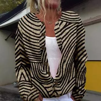 Женский свитер, пальто, круглый вырез, длинный рукав, анималистичный принт, вязаная верхняя одежда, свободный крой, открытый спереди, кардиган S