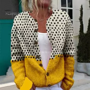 Женский свитер, пальто, круглый вырез, длинный рукав, анималистичный принт, вязаная верхняя одежда, свободный крой, открытый спереди, кардиган L