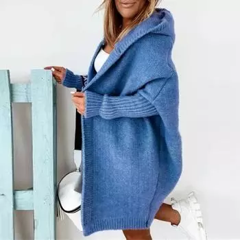 Женский свитер, пальто с капюшоном, длинный рукав, ребристые манжеты, открытая передняя часть, вязание S жёлтый