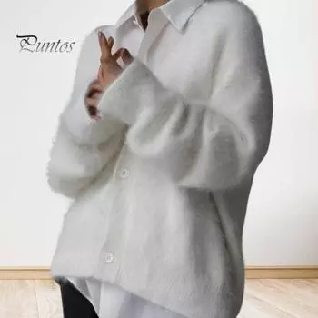 Женский свитер, пальто с V-образным вырезом, длинный рукав, однотонный однобортный вязаный свитер свободного кроя, теплый вязаный кардиган S хаки