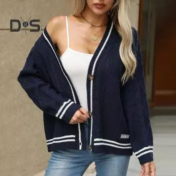 Женский свитер, пальто с V-образным вырезом, длинным рукавом, перекрученная текстура, трикотажное пальто в стиле пэчворк, однобортный свободный крой, эластичный свитер, верхняя одежда S белый