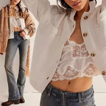 Женский свитер, пальто с высоким воротом, длинный рукав, однобортный, трикотажная верхняя одежда, однотонный трикотаж с накладными карманами S чёрный