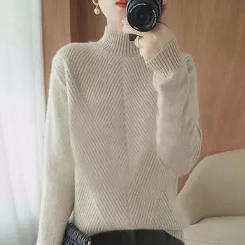 Женский свитер плотной вязки с полуводолазкой, длинный рукав, на осень/зиму 2024 г. One Size