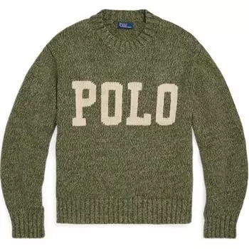 Женский свитер Polo Ralph Lauren однотонный свободного кроя с логотипом, хлопковый с круглым вырезом, цвет шалфейно-зеленый WMPOSWENC021149-300 S