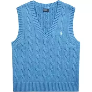 Женский свитер Polo Ralph Lauren с V-образным вырезом, хлопковый, вязаный кабельным узором, синий WMPOSWENC020-946 M