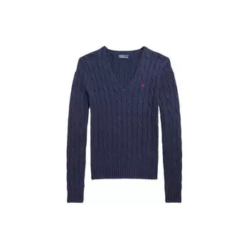 Женский свитер Polo Ralph Lauren SS23 однотонный вязаный косами темно-синий WMPOSWENC020649-400 L