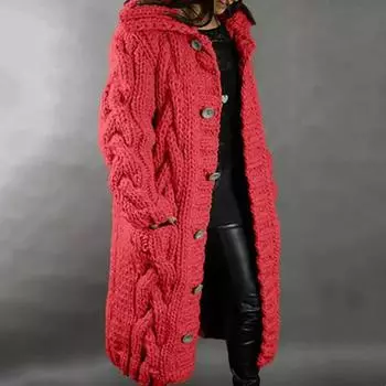 Женский свитер Повседневный свободный модный воротник Вязаный длинный пальто Кардиган Пальто S чёрный