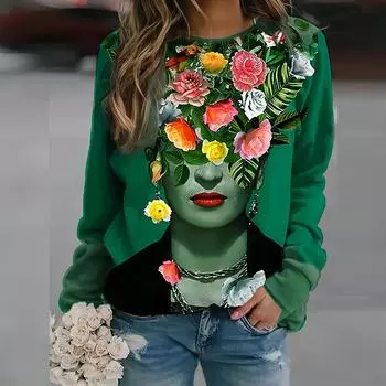 Женский свитер, пуловер, футболка, повседневная, свободная, модная, с длинным рукавом, элегантный, с принтом, повседневная, Harajuku, футболки, топы, женская S