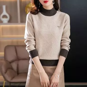 Женский свитер, пуловер на осень и зиму, универсальный однотонный вязаный свитер высокого класса, пуловер с полувысоким воротником One Size зелёный