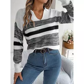 Женский свитер-пуловер с длинными рукавами и цветными полосками, осень/зима S оранжевый