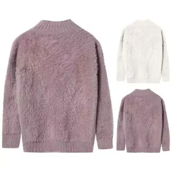 Женский свитер-пуловер с длинными рукавами и круглой горловиной, облегающий по фигуре L фиолетовый