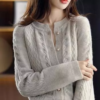 Женский свитер-пуловер с длинными рукавами и круглой горловиной, облегающий по фигуре One Size кофейный