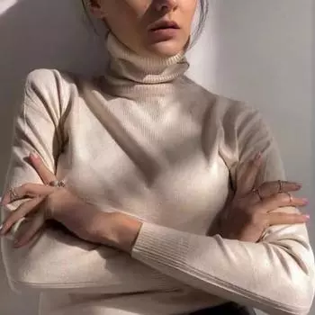 Женский свитер-пуловер с длинными рукавами и круглой горловиной, облегающий по фигуре One Size бежевый