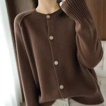 Женский свитер-пуловер с длинными рукавами и круглой горловиной, облегающий по фигуре One Size кофейный