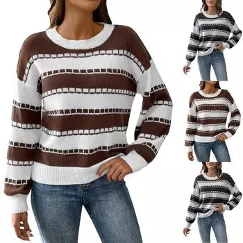 Женский свитер-пуловер с контрастными полосками в стиле пэчворк и цветными блоками M чёрный