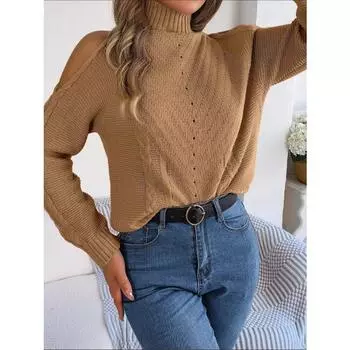 Женский свитер-пуловер с открытыми плечами, ажурной вязкой и длинными рукавами, на осень и зиму S белый