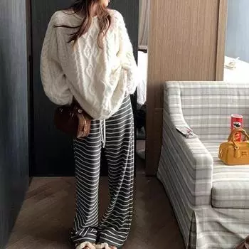 Женский свитер-пуловер YUNSHU Retro Twisted с круглым вырезом - мягкий, плотный, свободный трикотажный топ для осени и зимы One Size белый