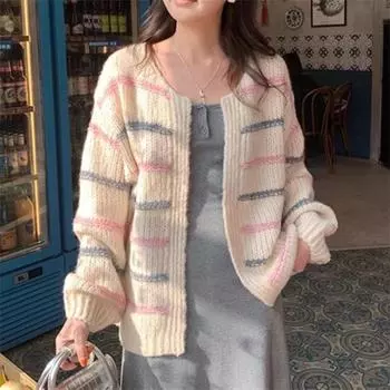 Женский свитер Rainbow с длинным рукавом и V-образным вырезом - повседневная трикотажная верхняя одежда для осени и зимы L розовый