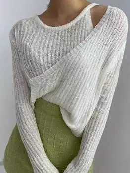 Женский свитер ранней осени, тонкий трикотажный модный свитер в стиле вестерн с пряжкой, ажурным дизайном, дышащая рубашка с длинным рукавом, защита от солнца... S верблюд