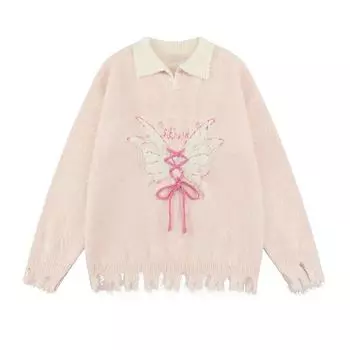 Женский свитер с бантом и неровным подолом, свободные, контрастного цвета, трикотажные топы для женщин, свитера в стиле колледжа с отложным воротником One Size небесно-голубой