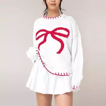 Женский свитер с бантом, осенне-зимний ленивый стиль, свободный, теплый и удобный, пуловер, кардиган M