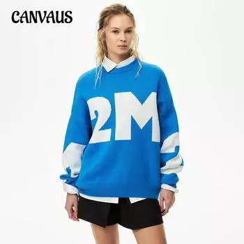 Женский свитер с буквами, осенне-зимний вязаный модный свитер с цветовым контрастом и свободным воротом S розовый