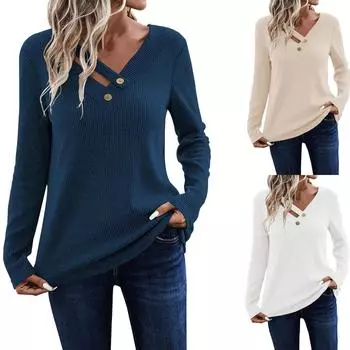 Женский свитер с цветными блоками и длинными рукавами, украшенный узором по верхнему краю L чёрный