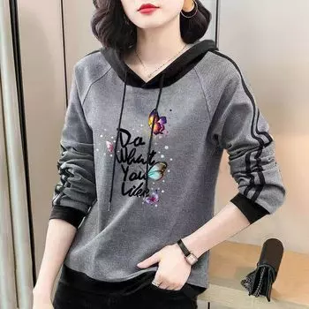 Женский свитер с длинным рукавом и капюшоном на весну и осень, с принтом в полоску, с надписью, на шнурке, с графикой, свободный, модный, повседневный свитер 5XL