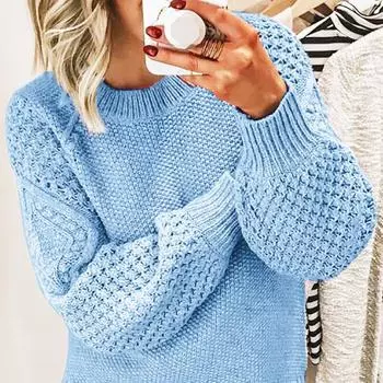 Женский свитер с длинным рукавом и круглым вырезом, перекрученный трикотажный свитер S белый