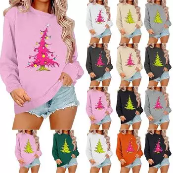 Женский свитер с длинным рукавом и рождественским принтом L синий