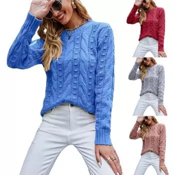 Женский свитер с длинным рукавом из жареного теста и переплетениями S чёрный