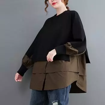 Женский свитер с длинным рукавом, свободный, с круглым вырезом, винтажный, дышащий, с длинным рукавом XXXXL