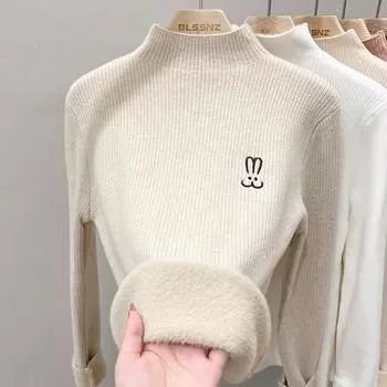 Женский свитер с длинным рукавом, толстый, теплый, с низом, бархатный, полуводолазка, пуловер, повседневный, осень, зима, флисовые свитера One Size