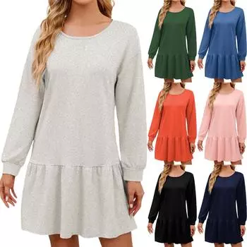 Женский свитер с длинным рукавом, топ, трикотажная резинка, лоскутное платье-свитшот, повседневные платья L чёрный