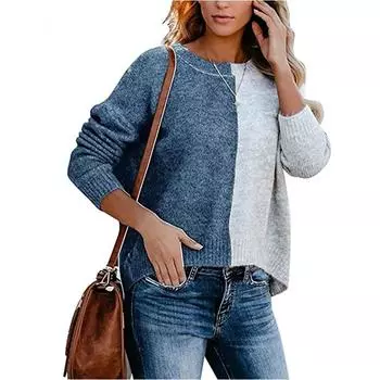 Женский свитер с длинными рукавами и цветными блоками, контрастный свободный пуловер с круглым вырезом M