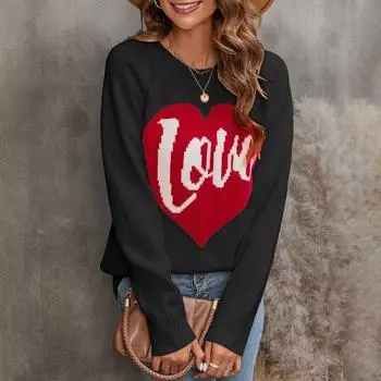 Женский свитер с длинными рукавами и круглым вырезом Love Letter L чёрный