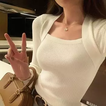 Женский свитер с длинными рукавами и квадратным вырезом в стиле чистого вожделения, осень-зима, новый стиль, тонкий внутренний многослойный свитер S