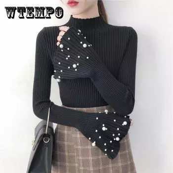 Женский свитер с длинными рукавами и узким бисером, джемпер с короткими рукавами и низом рубашки XXL белый