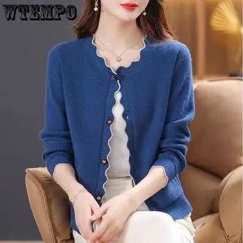 Женский свитер с длинными рукавами, кашемировый вязаный кардиган, кардиган с V-образным вырезом, свитер, пальто весной и осенью M